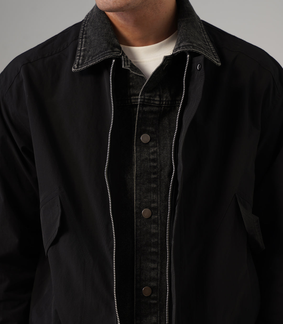 DENIM COLLAR JACKET - BLACK