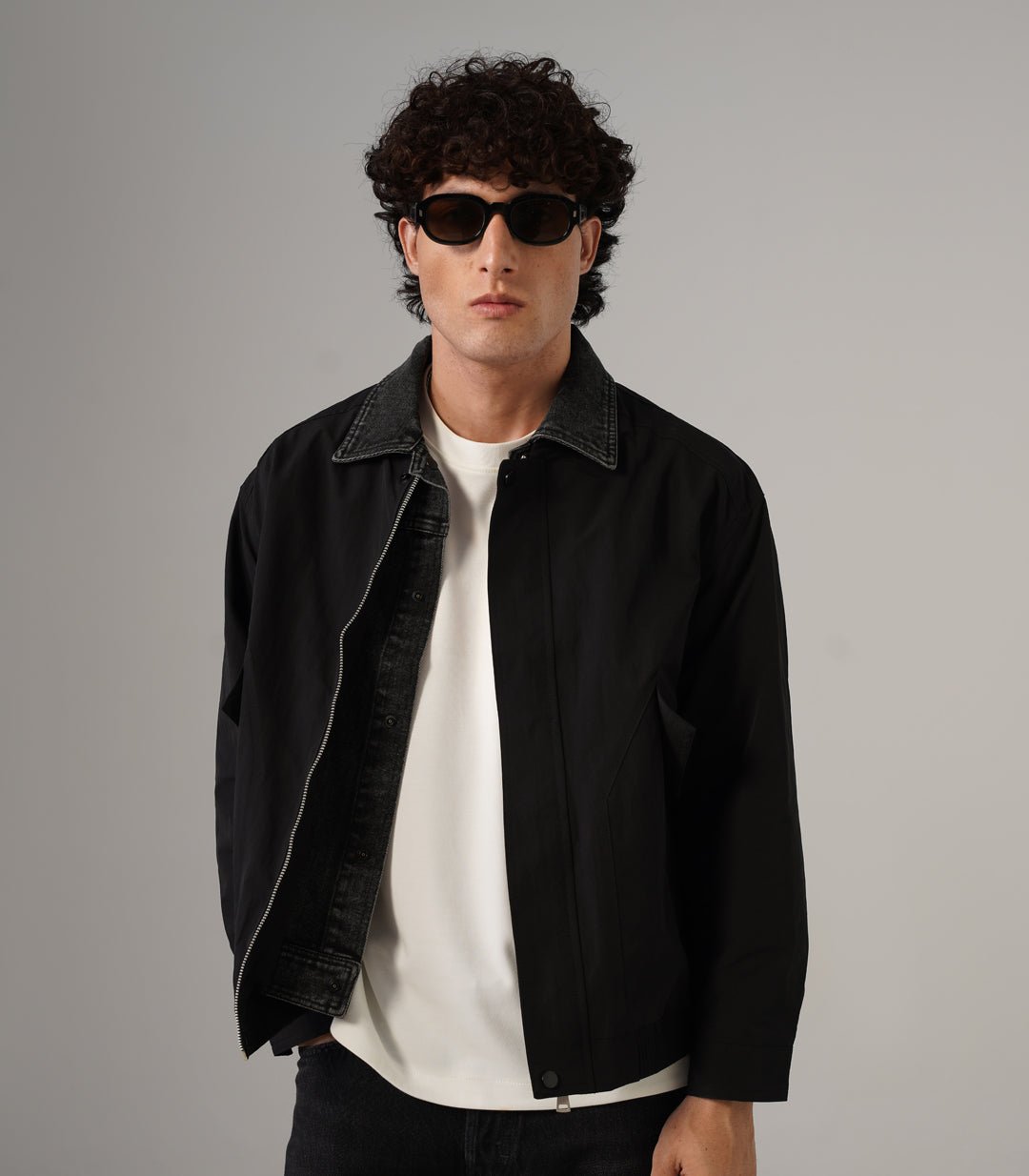 DENIM COLLAR JACKET - BLACK