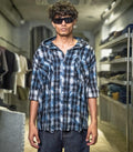 FLANNEL TEXTURED BLUE - HOOD