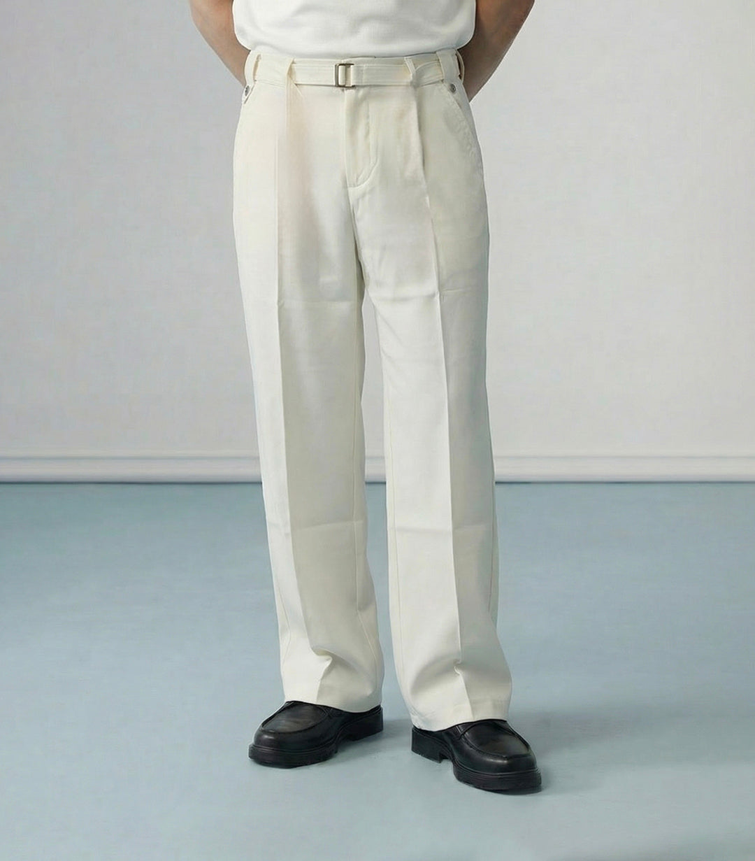 PLEATED TROUSER W BELT-CREAM