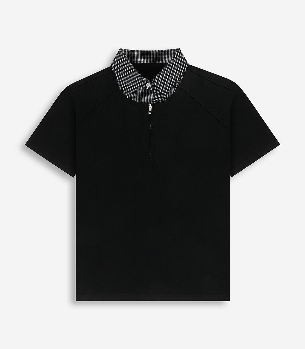 Contrast Zip Up Polo