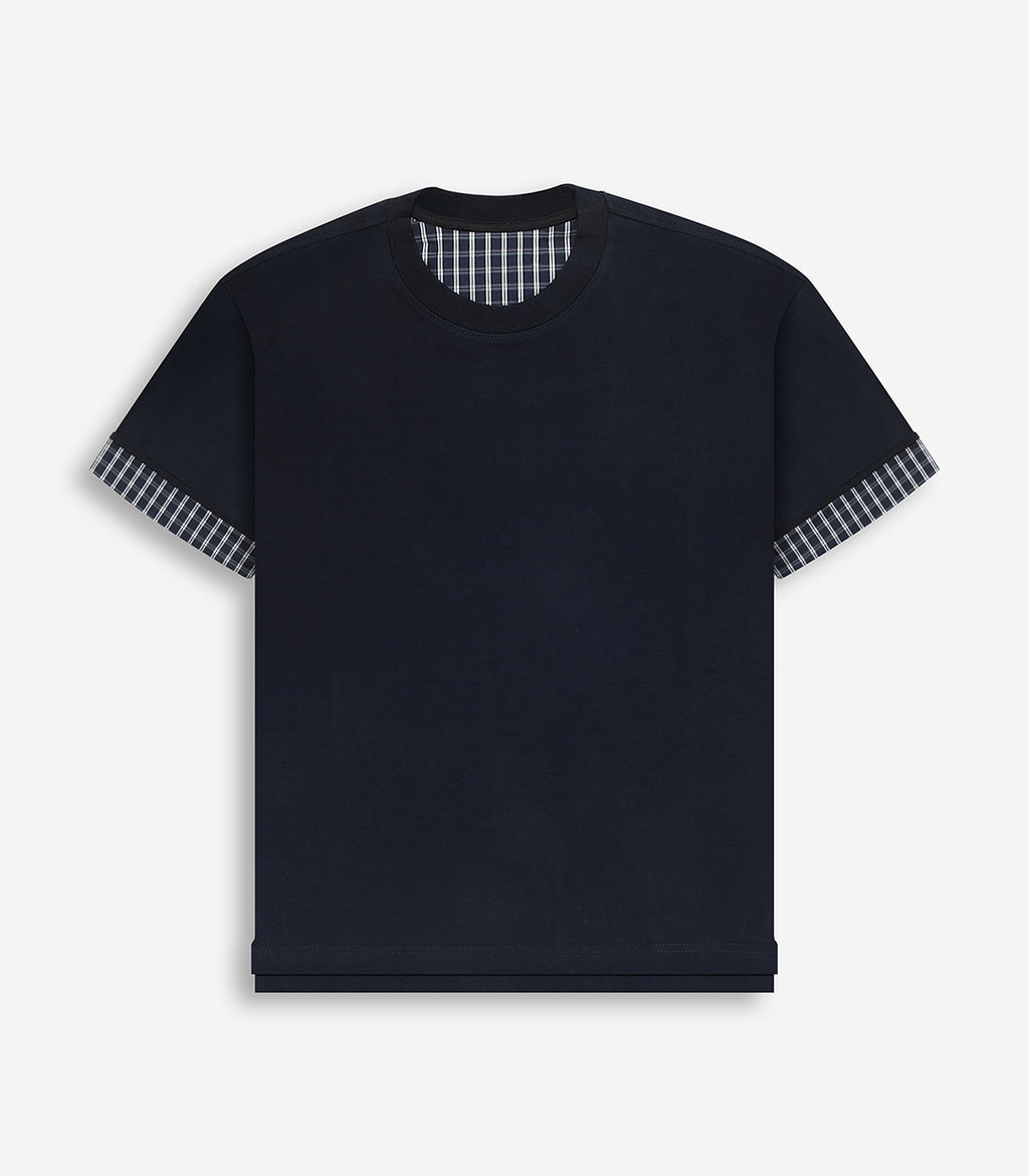 Pack of 3- Minimal Cheque Sleeve T-Shirt BLUE+BLACK+WHITE