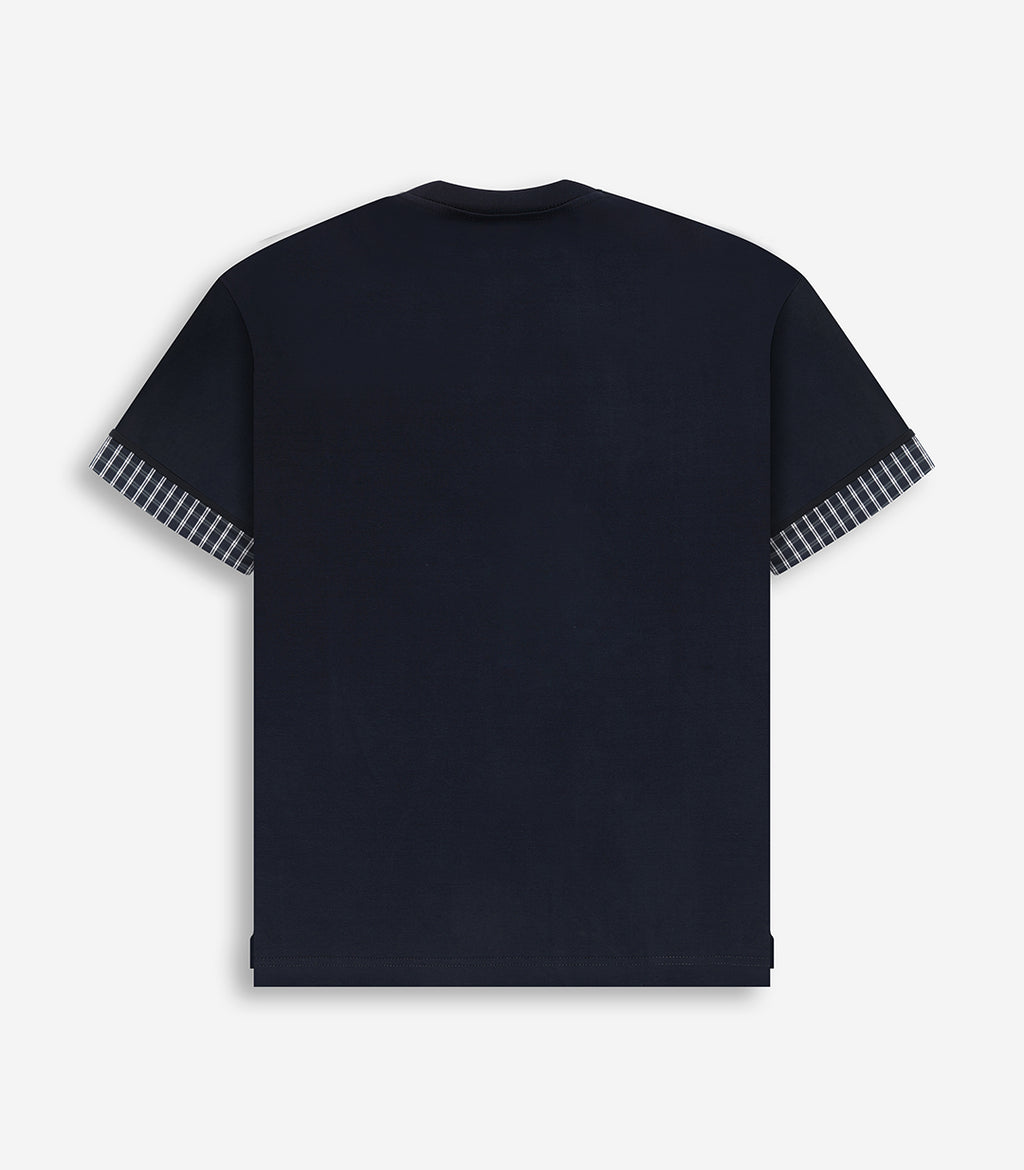 Pack of 3- Minimal Cheque Sleeve T-Shirt BLUE+BLACK+WHITE