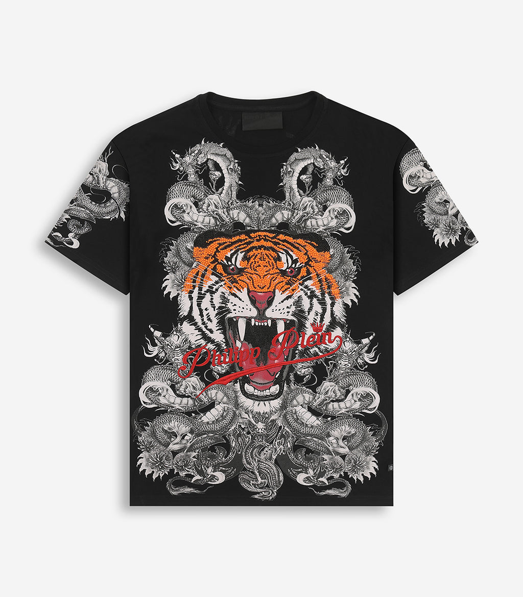 PHILIPP PLEIN -Swarovski Tiger And Dragon T-shirt In Black