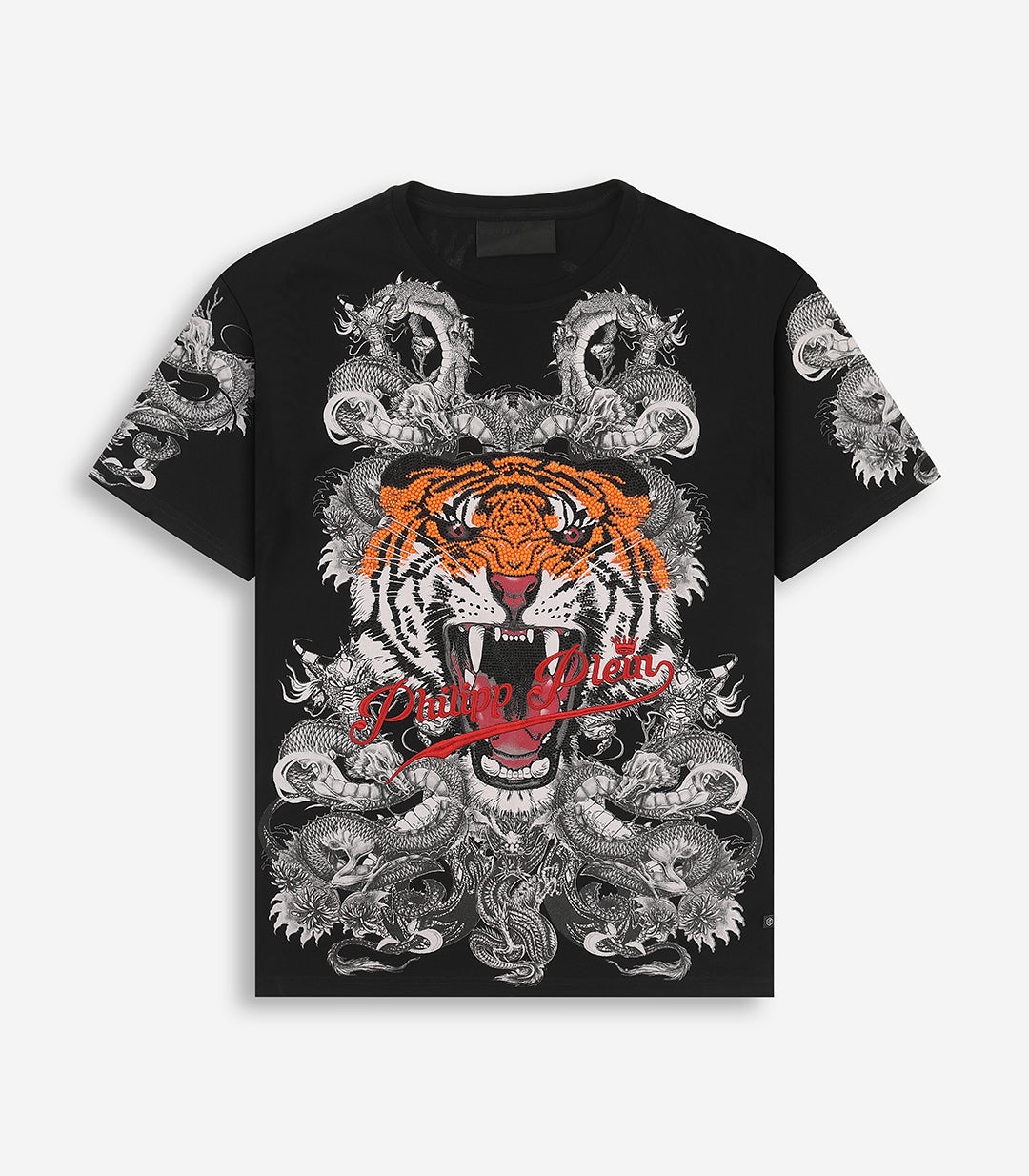 PHILIPP PLEIN -Swarovski Tiger And Dragon T-shirt In Black
