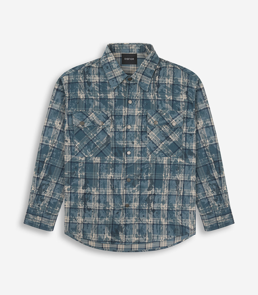 TEXTURED FLANNEL SHIRT - Blue
