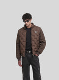 Convertible Quilted Jacket in brown, front view on model