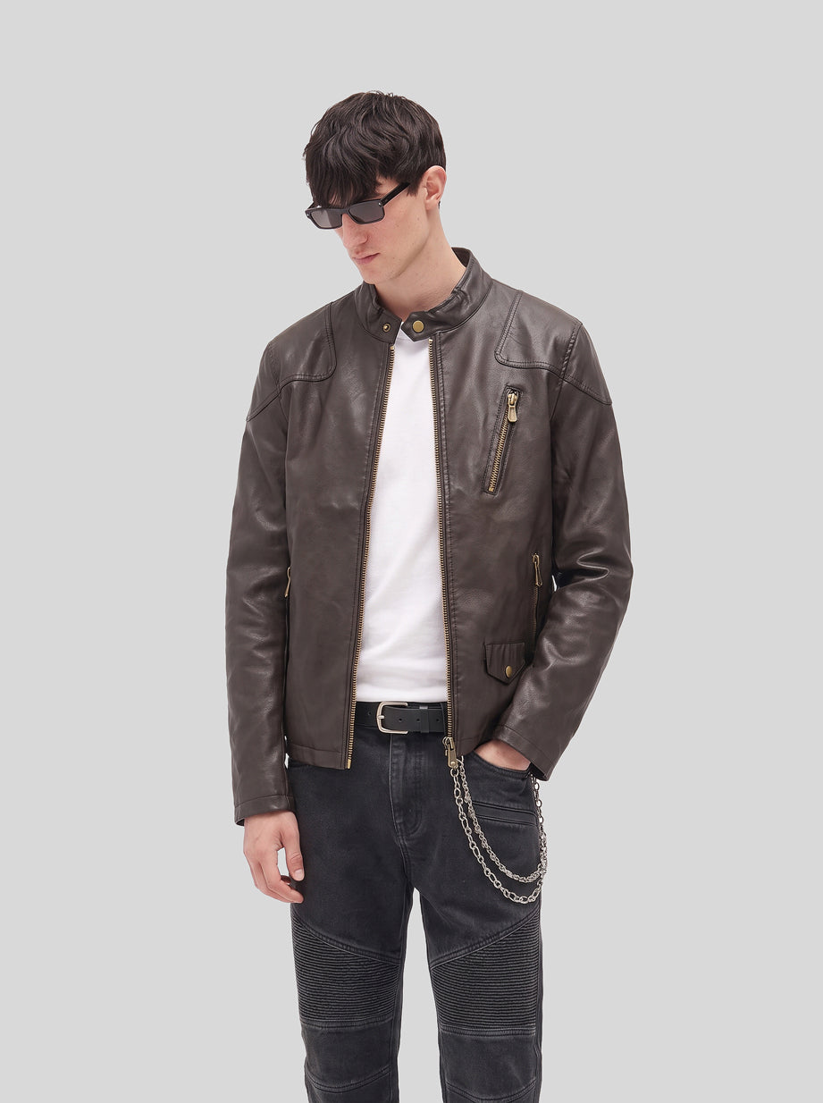 Sunfade Leather Jacket in brown, detail view